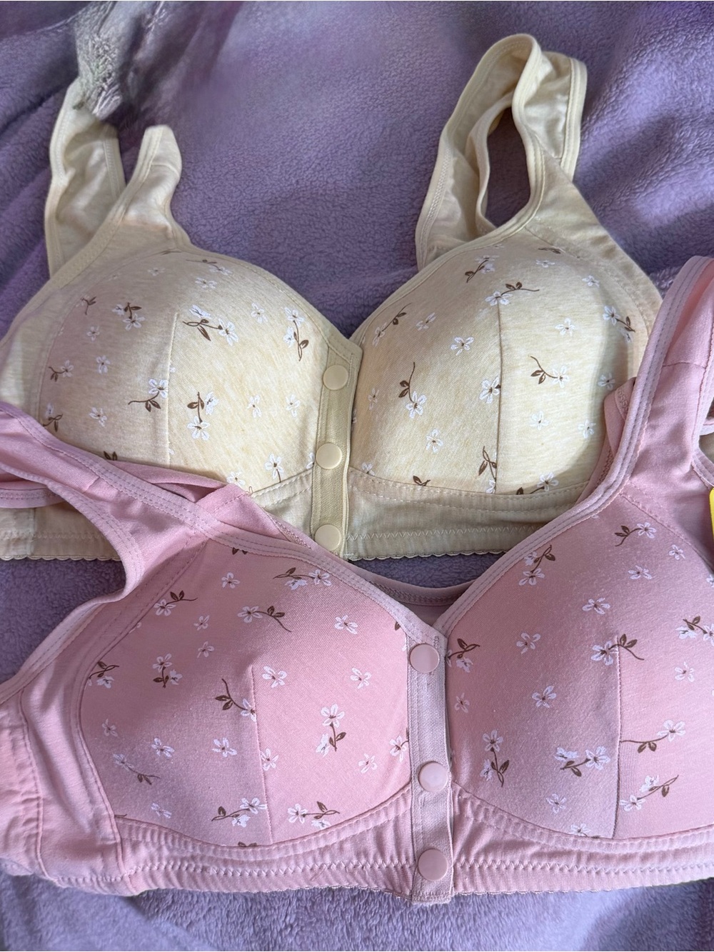 Comfort Front-Closure Floral Cotton Bra - Pink and Yellow